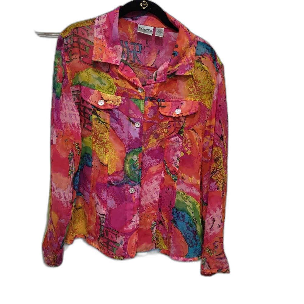 Silk Blouse Impessionist Art Style by Chico's -22 /Chico's Size 2